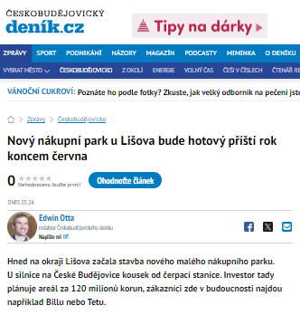 Nový nákupní park u Lišova bude hotový příští rok koncem června - Českobudějovic-000620.png